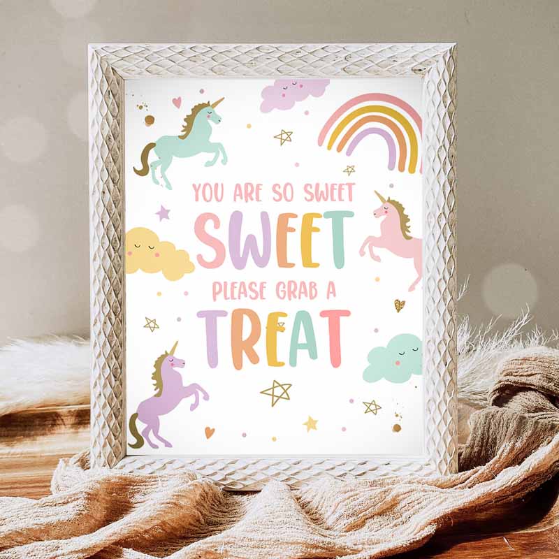 Take a Treat Sign, Unicorn Kids Birthday Party, Unicorn Party, Sweet Table Sign, Rainbow Pastel Unicorn Girl