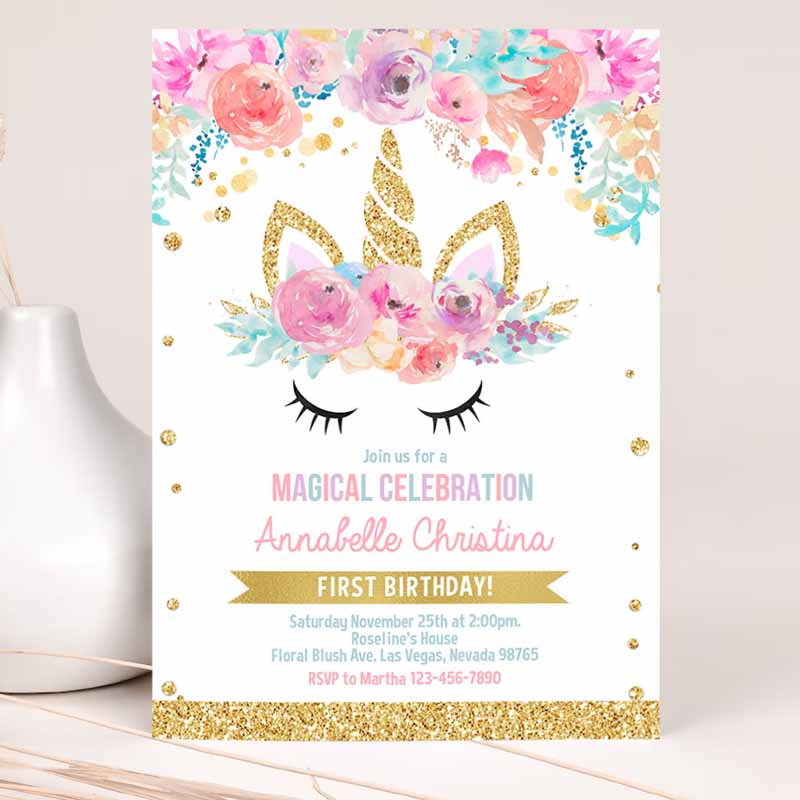 Unicorn Kids Birthday Invitation, Unicorn Invite, Unicorn Kids Birthday Party, Unicorn Party Invitation