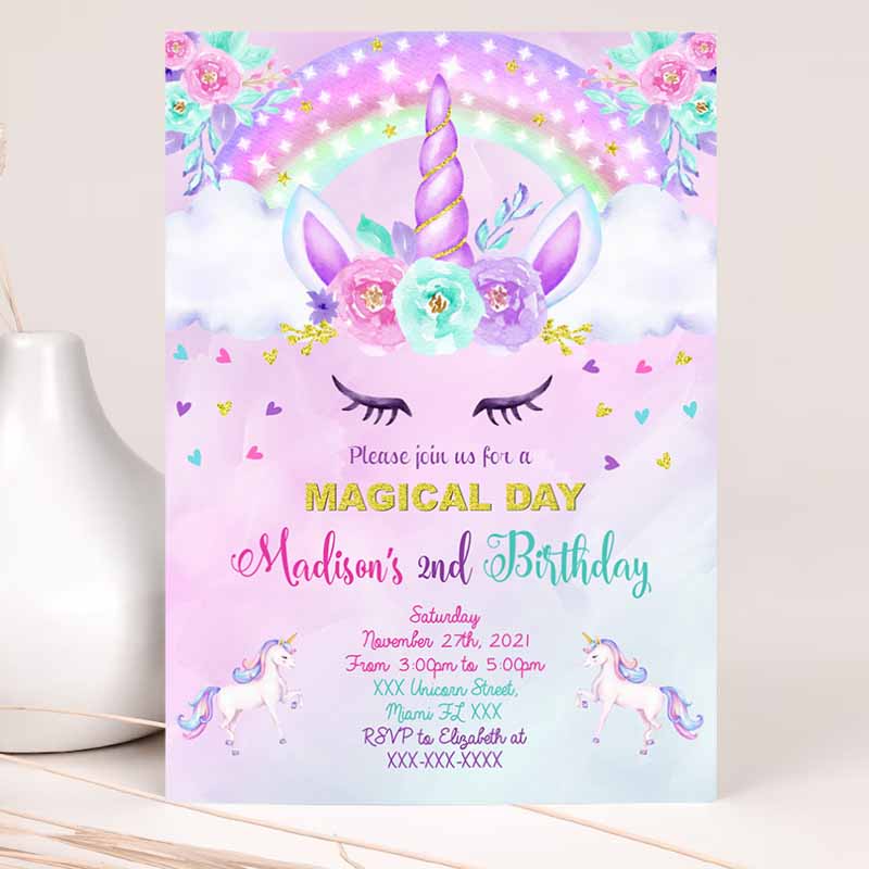 Unicorn Kids Birthday Invitation, Unicorn Invitation, Unicorn Party