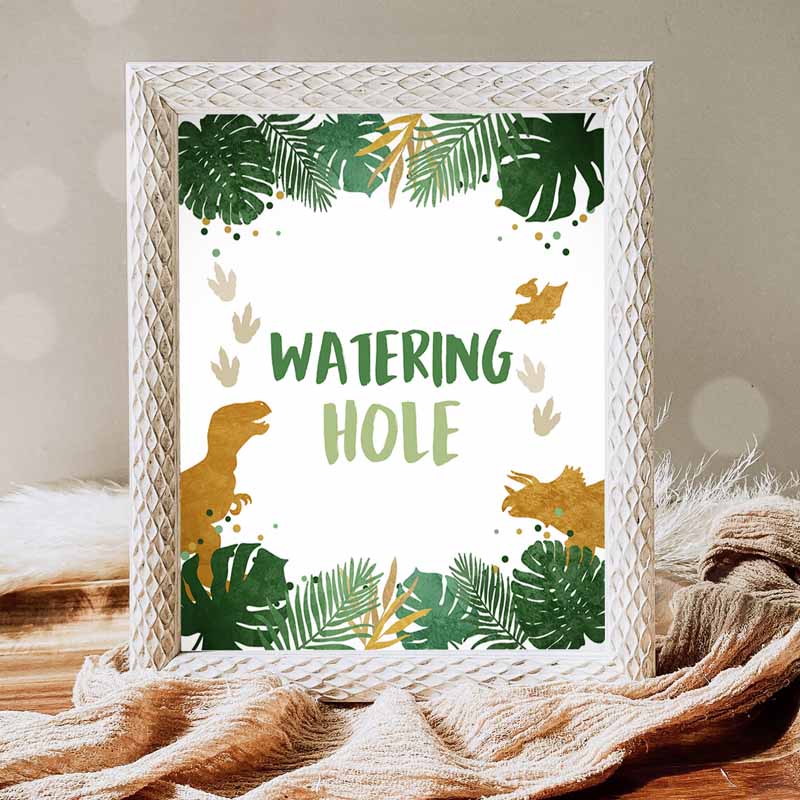 Watering Hole Kids Birthday, Drink Table Decor Dinosaur Kids Birthday, Dino Party, Boy Prehistoric T-Rex Table Sign