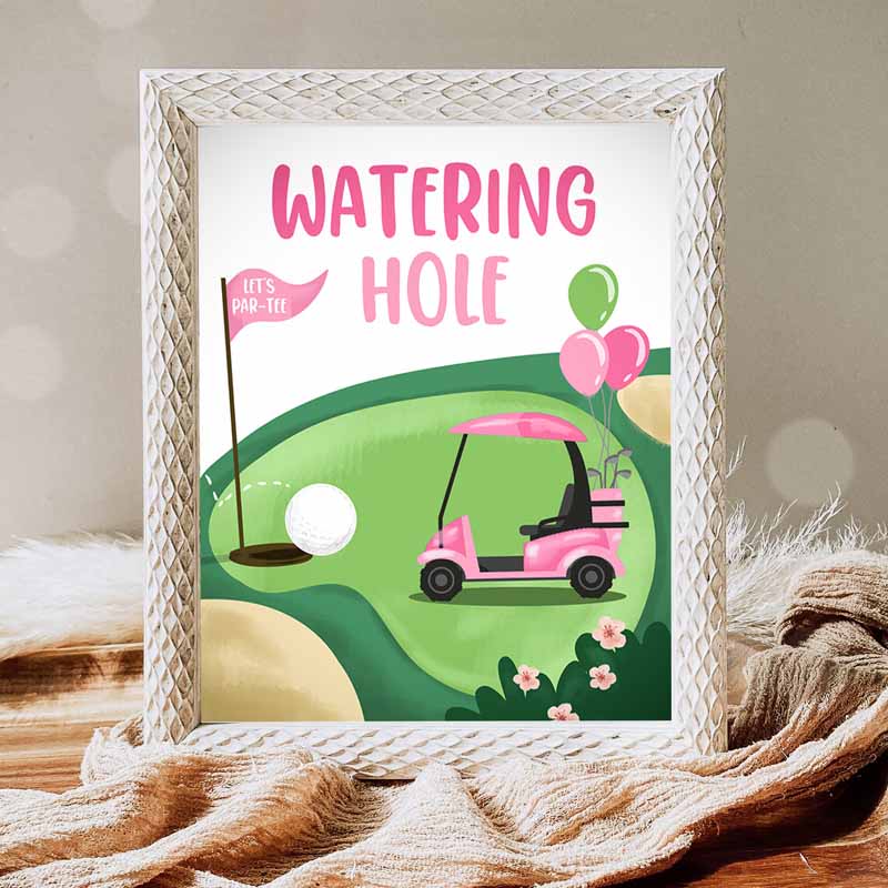 Watering Hole Kids Birthday, Drink Table Golf Kids Birthday Party, Girl Pink Par-tee Decorations Golfing Hole in One Drinks