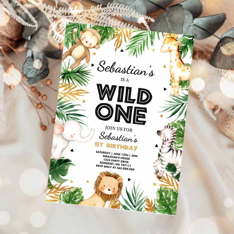 Wild One Kids Birthday Invitation, Safari Animals Invitation, Boy Safari Animal Party, Safari Wild One Part