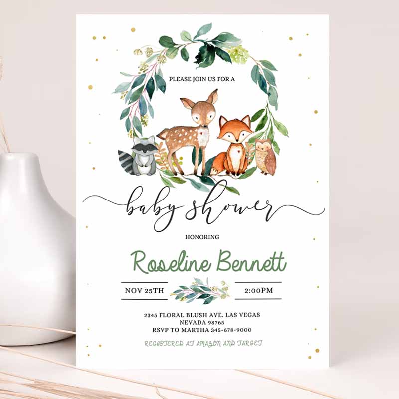 Woodland Baby Shower Invitation, Gender Neutral, woodland animals Invitations, Wood land theme