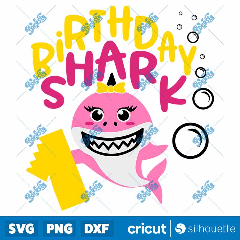 1st Birthday Girl Shark SVG