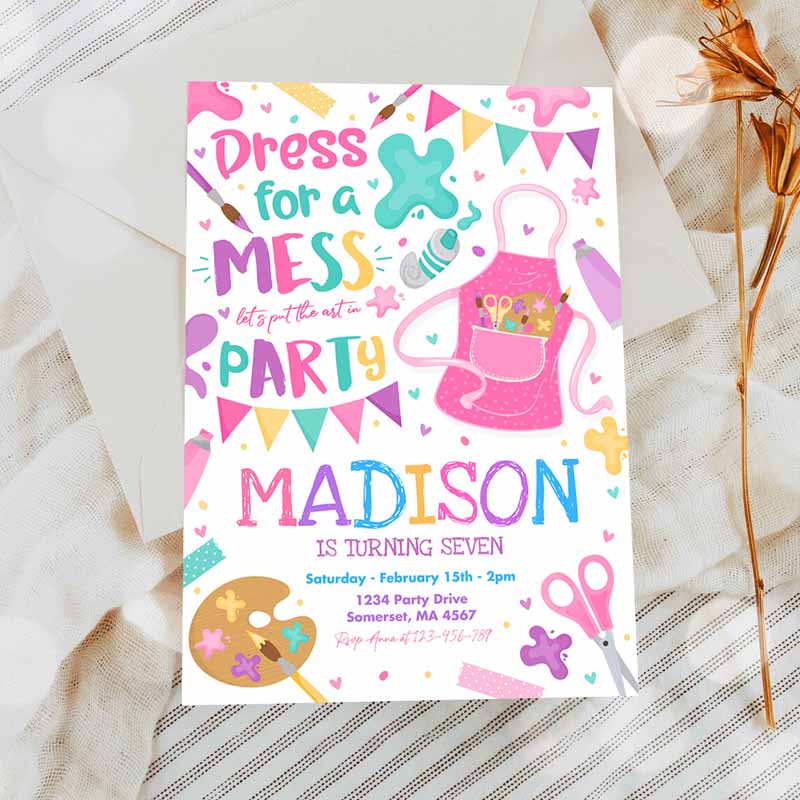 Art Party Invitation, Painting Party, Kids Birthday Invitation, Girly Pink Craft Party, Girly Art Party, Craft Party