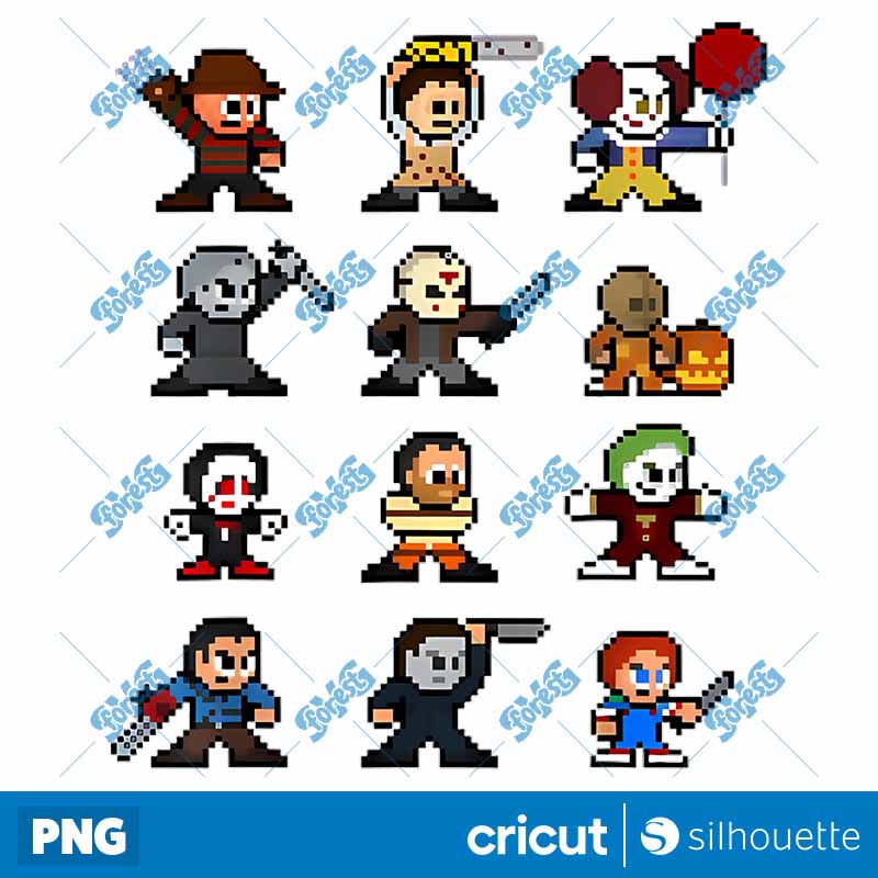 80s Retro Halloween Horror
  Movies Villains Characters PNG