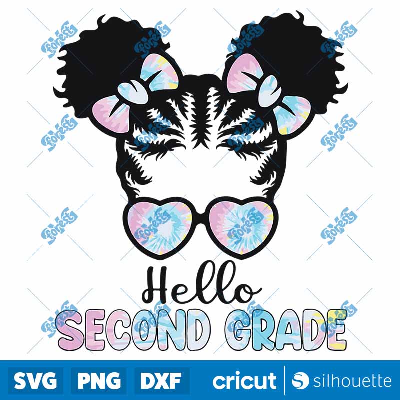 Afro Black Girls Hello Second
2nd Grade Messy Bun Tie Dye SVG