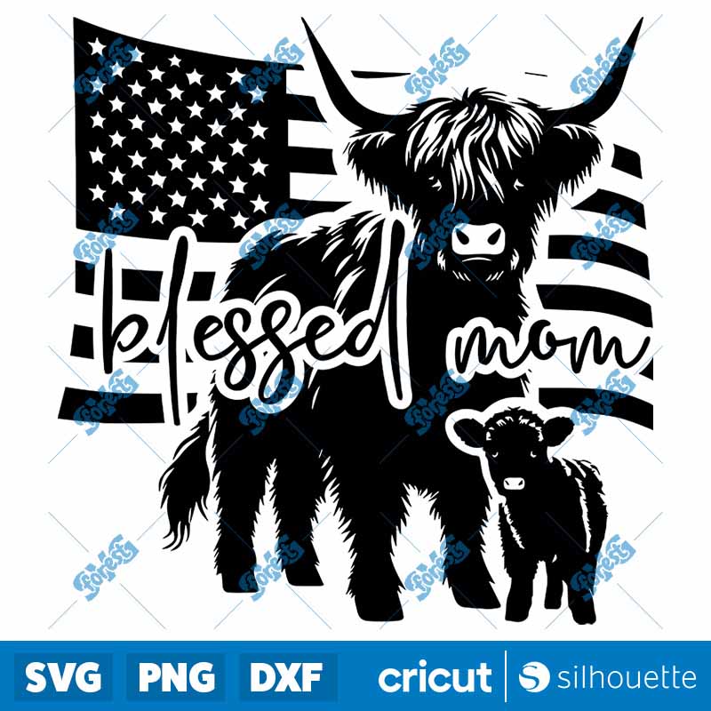 Blessed Mom American
  Highlandcow And Calf Mother Days SVG