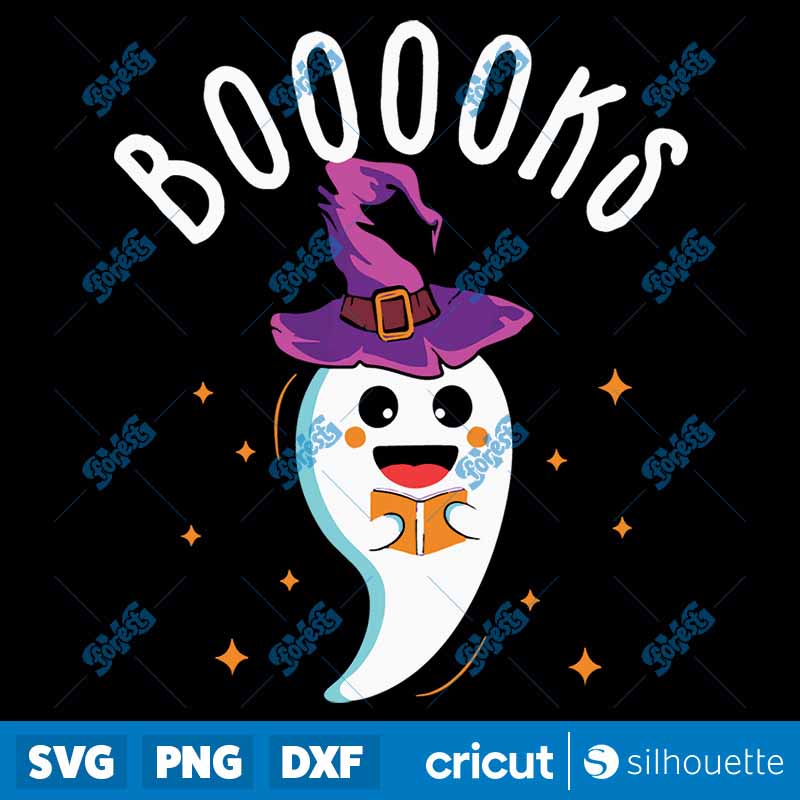 Booooks Halloween Cute Ghost
  Book Teacher Reading Retro SVG