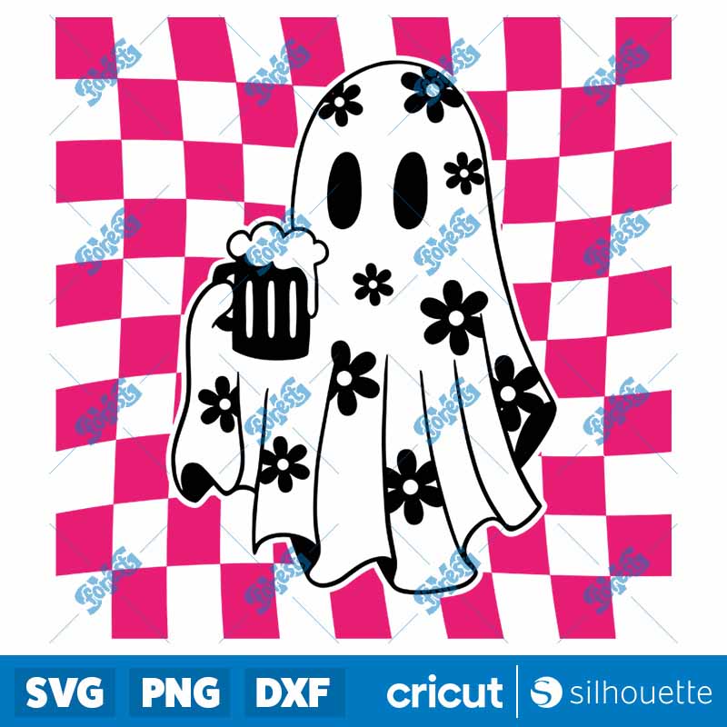 Checkered Daisy Cute Ghost SVG