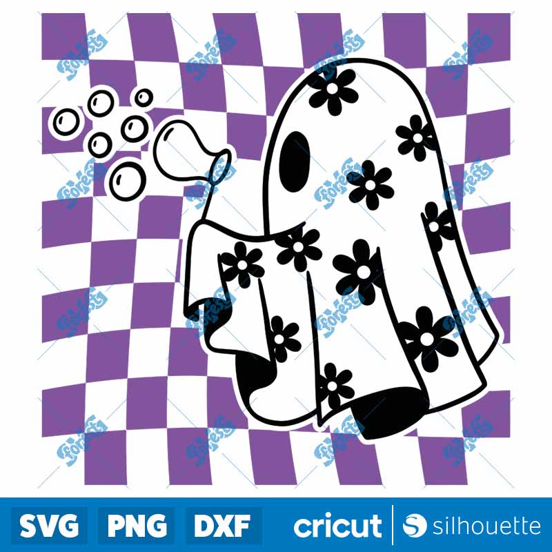 Checkered Daisy Cute Ghost SVG