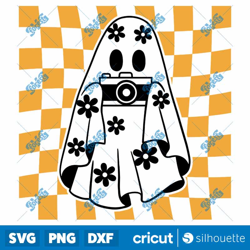 Checkered Daisy Cute Ghost SVG