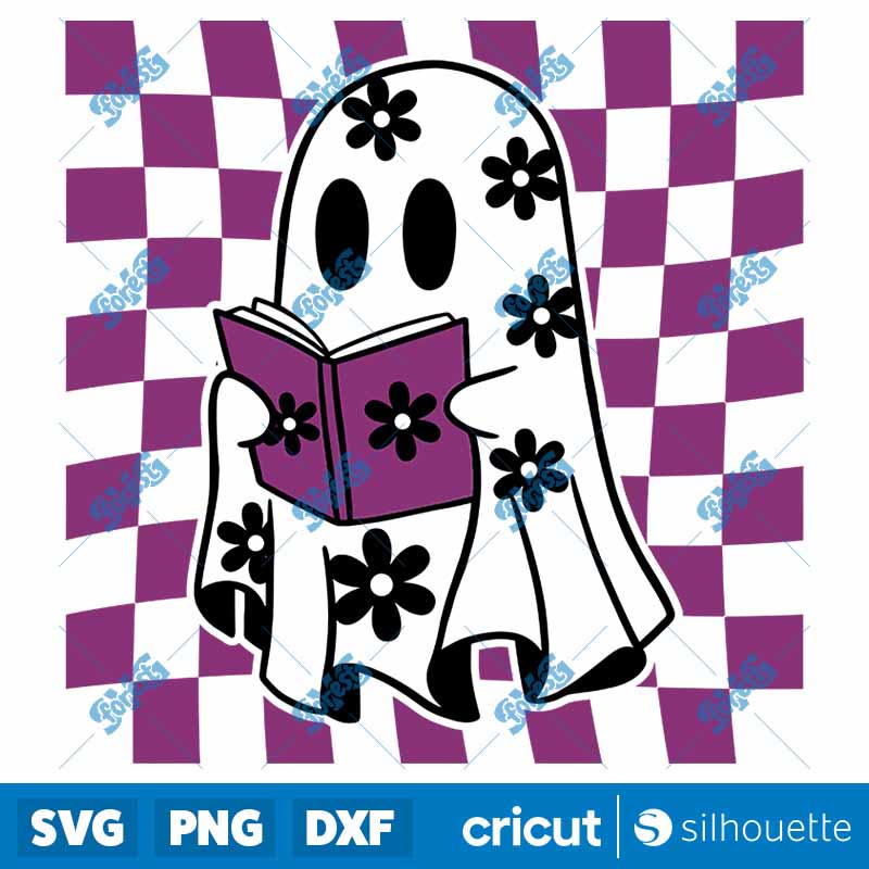 Checkered Daisy Cute Ghost SVG