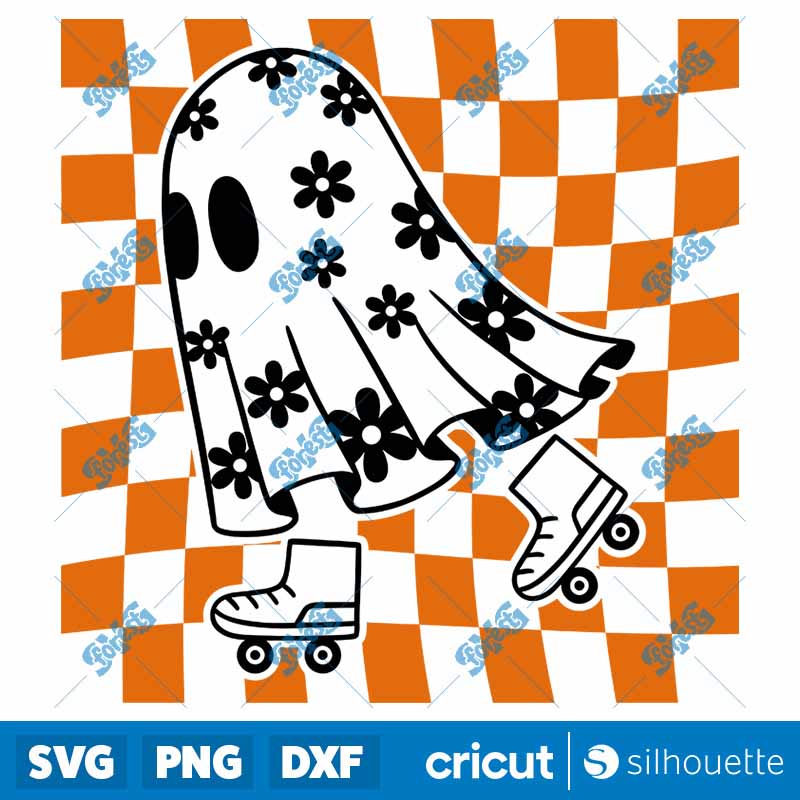 Checkered Daisy Cute Ghost SVG