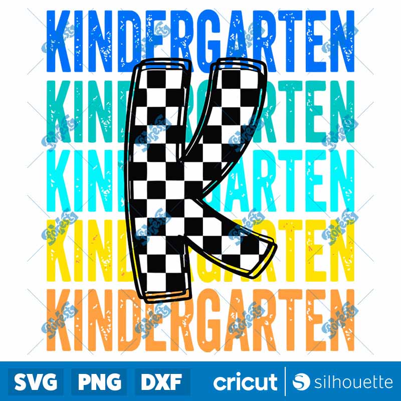 Checkered K Kindergarten 1st
  Day Of School SVG