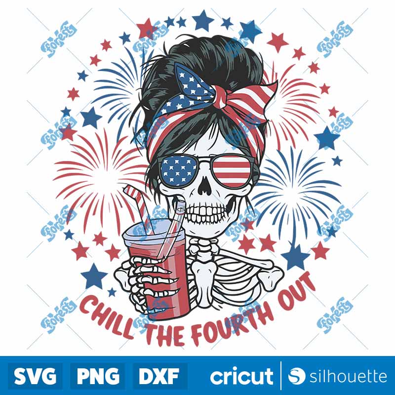 Chill the Fourth Out Skeleton
  Messy Bun SVG