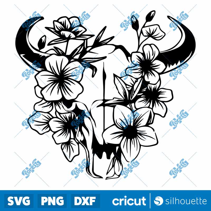 Cow Skull Floral SVG