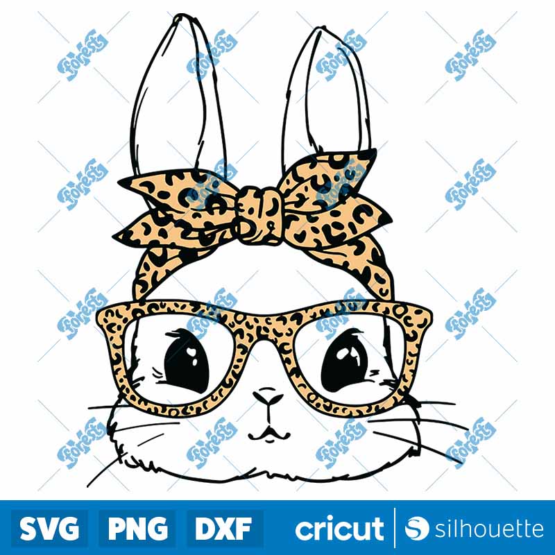 Cute bunny with leopard
  bandana and glasses SVG