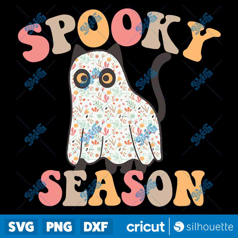 Cute Spooky Season October
  Halloween Ghost Cat Saying Meme SVG