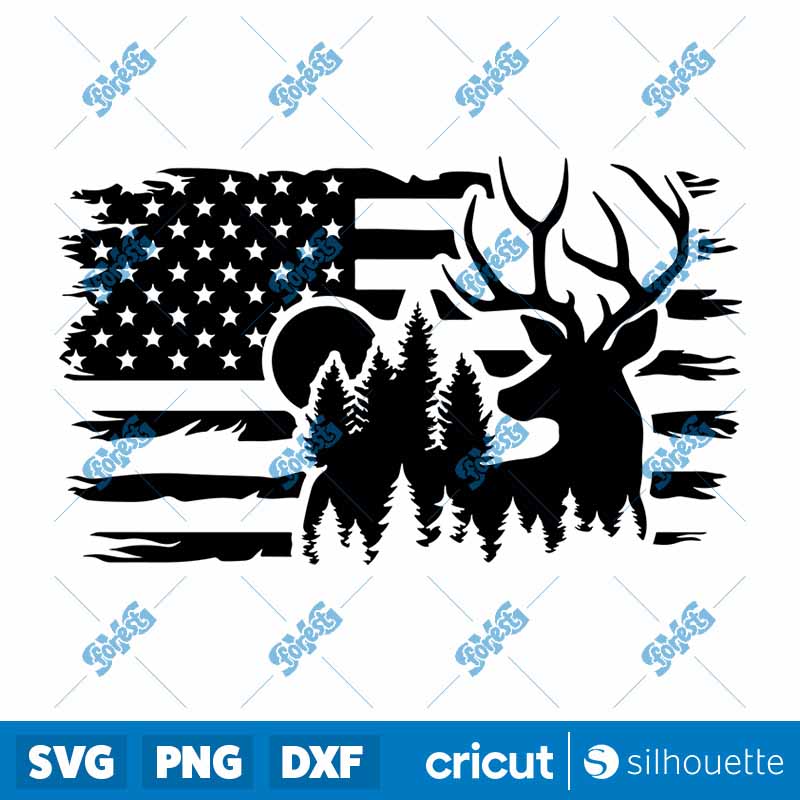 Deer Forest USA Flag SVG