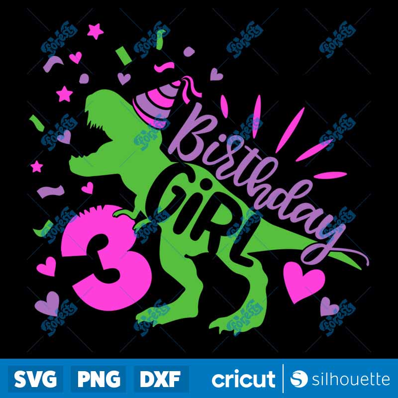 Dinosaur Girl Birthday 3 SVG