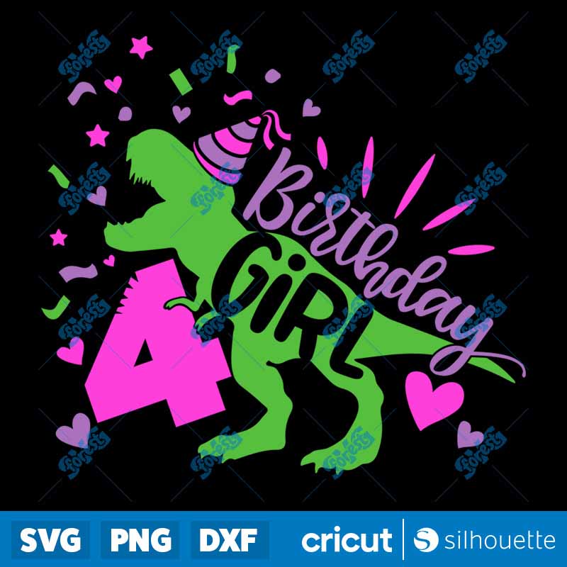 Dinosaur Girl Birthday 4 SVG