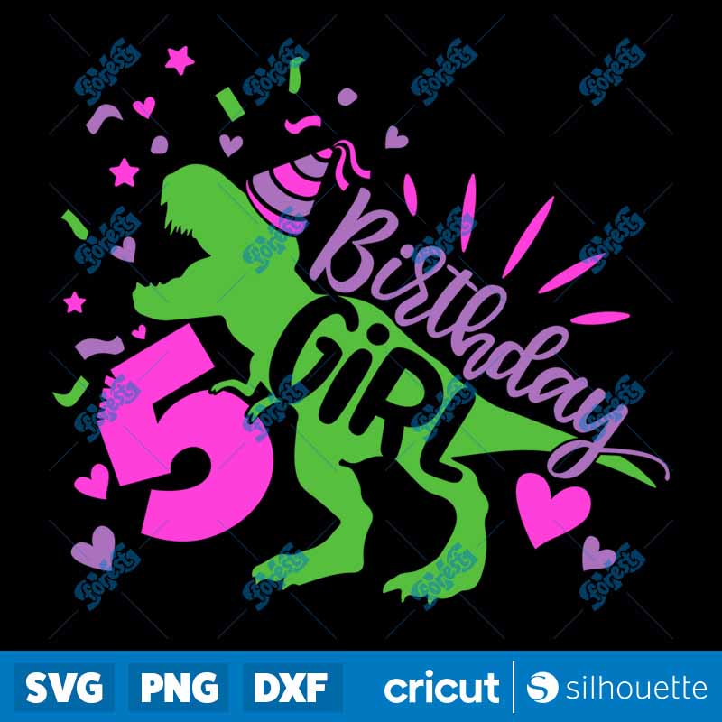 Dinosaur Girl Birthday 5 SVG