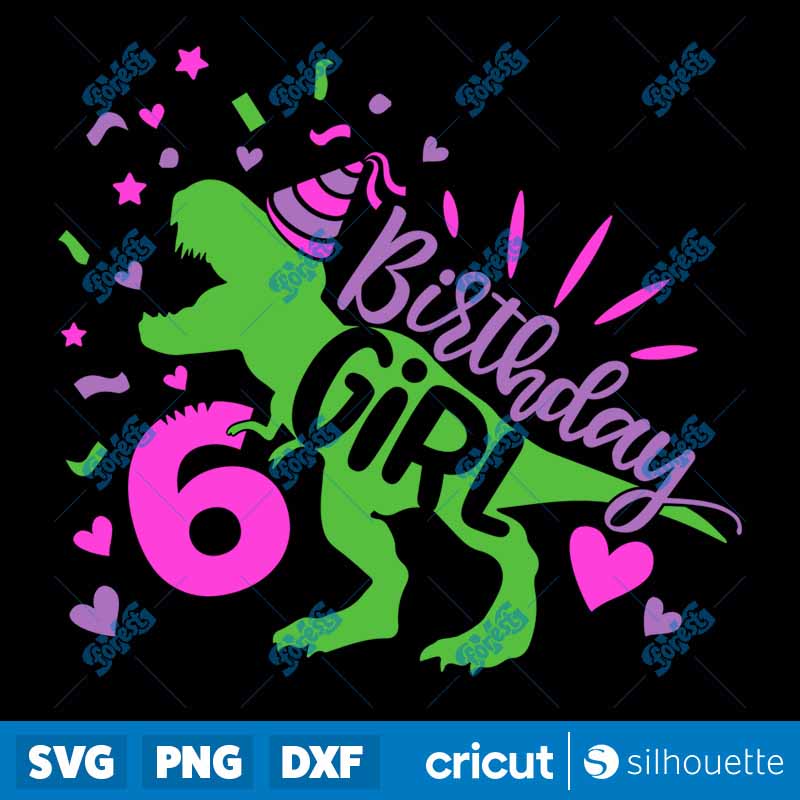 Dinosaur Girl Birthday 6 SVG