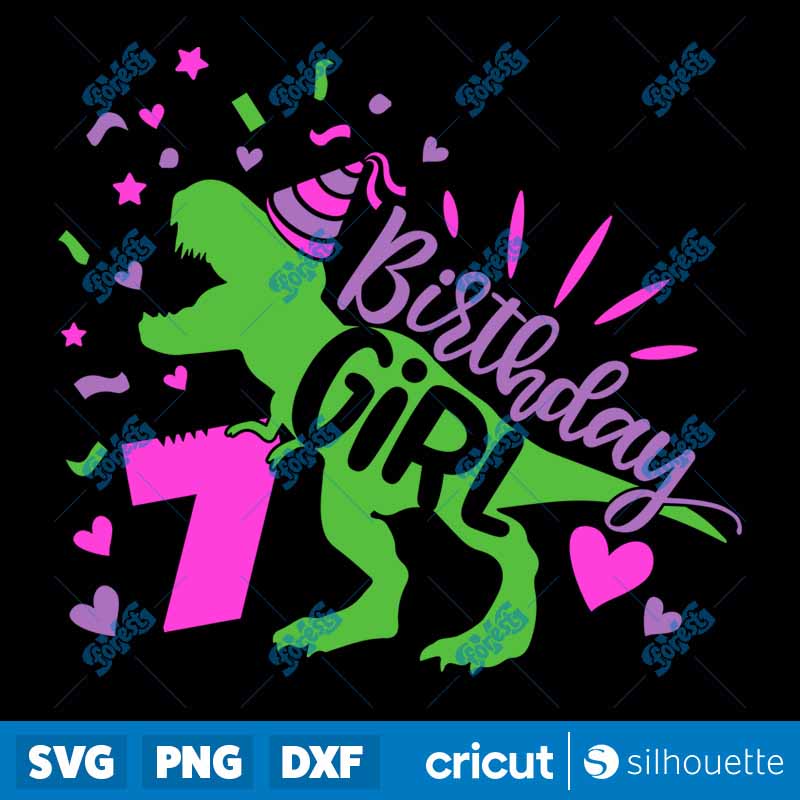 Dinosaur Girl Birthday 7 SVG