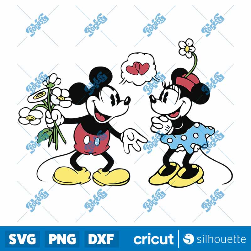 Disney Couple Floral Mickey
  And Minnie Mouse SVG