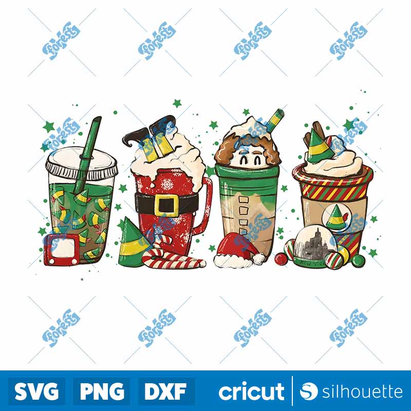 Elf Coffee Christmas Cups PNG