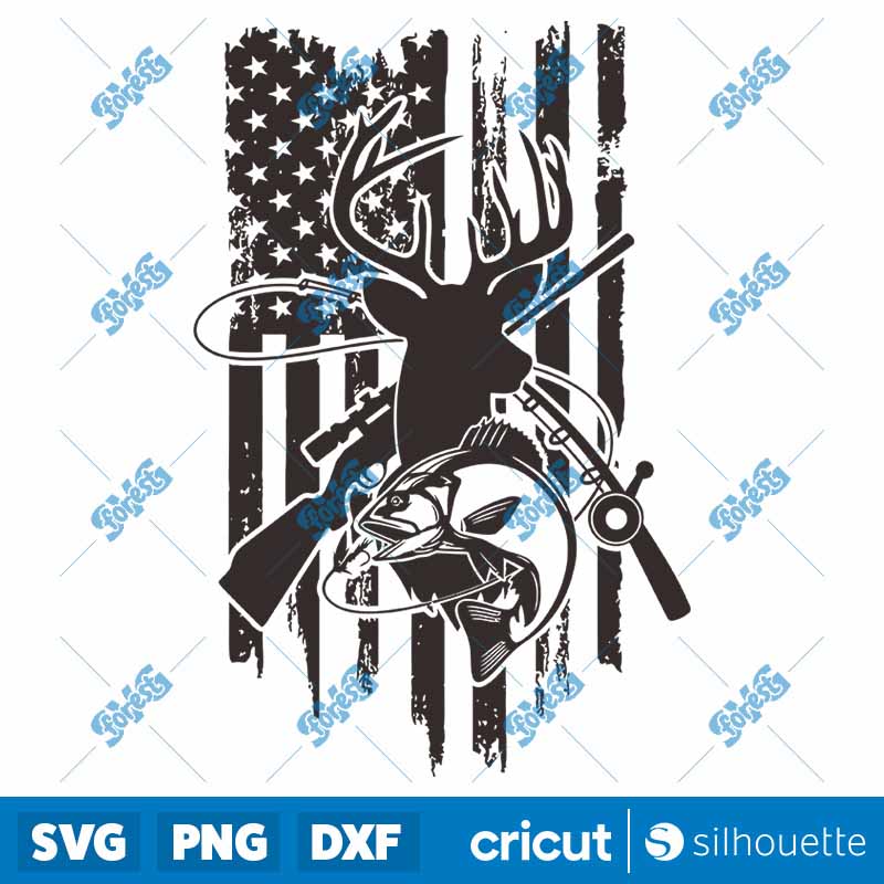 Fishing And Hunting American
  Flag SVG