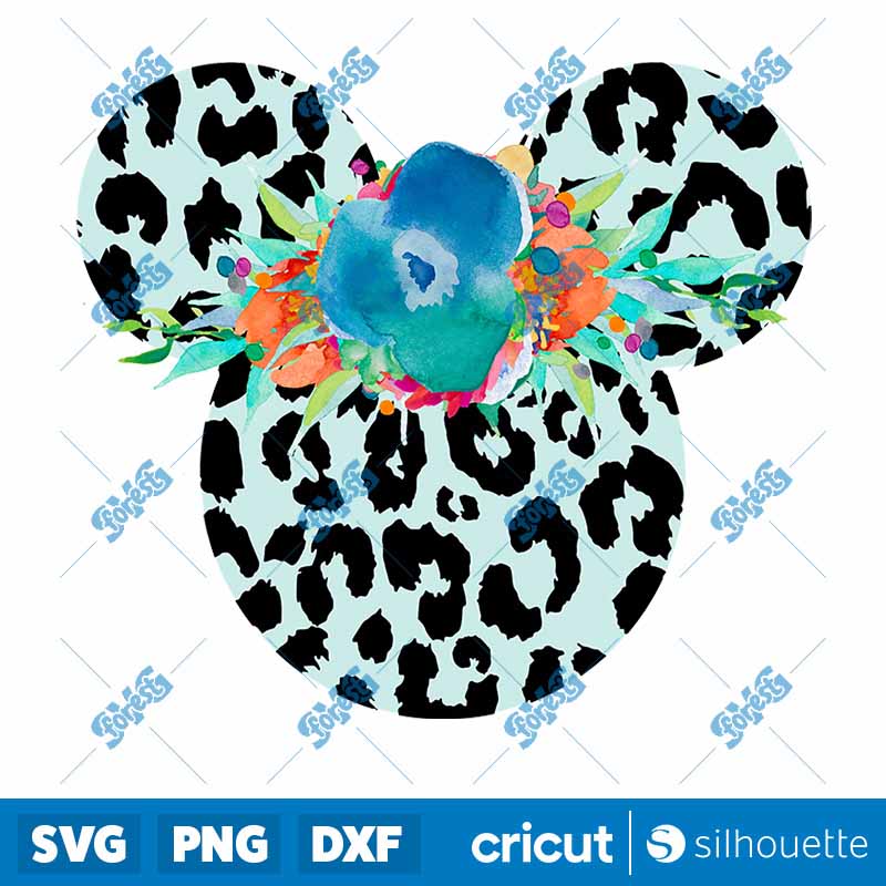 Floral Light Blue Leopard
  Mouse Vacation Design