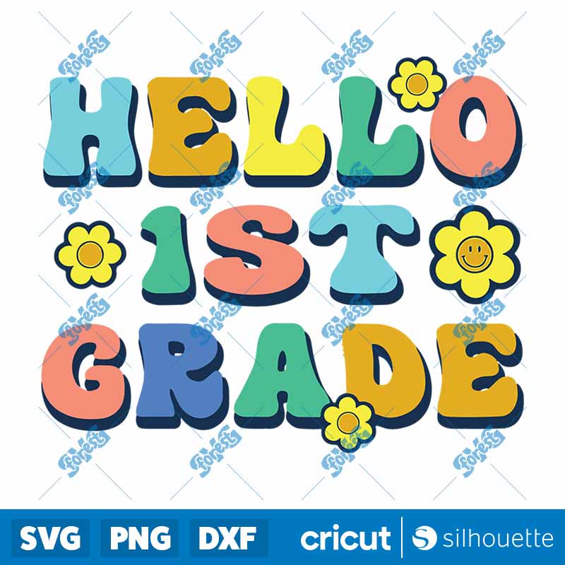 Hello 1st Grade Teacher Groovy
  Vintage Back To School Funny SVG