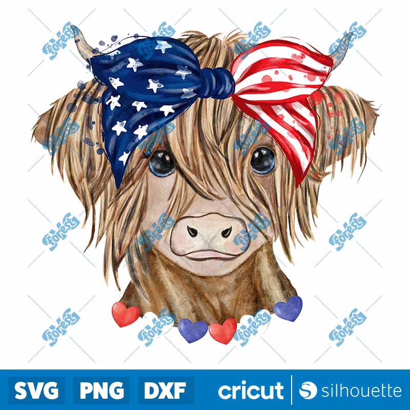 Highland Cow Patriotic
Watercolor PNG