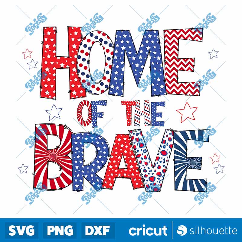 Home Of The Brave Red White
  Blue Pattern Letters Sublimation PNG