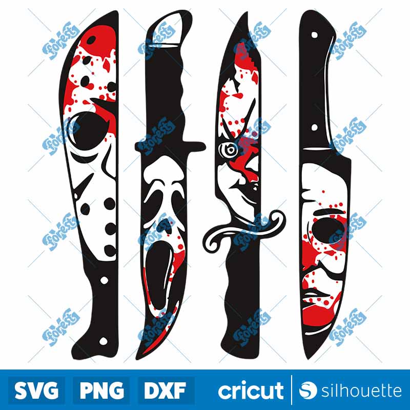 Horror movie characters in
knives Bloody SVG