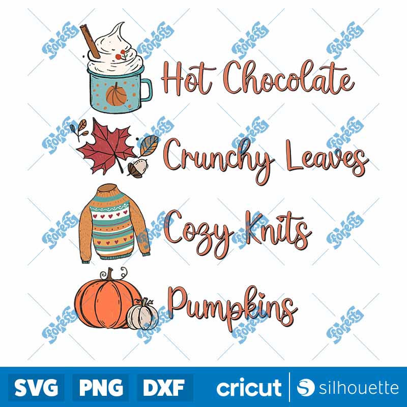 Hot Chocolate Crunchy Leaves
  Cosy Knits Pumpkins PNG