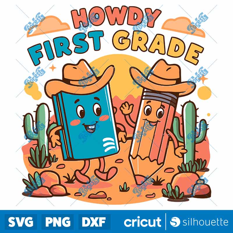 Howdy First Grade Cowboy Book
  Pencil SVG