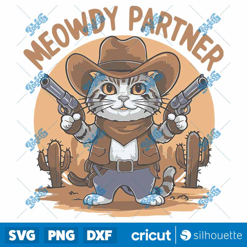 Meowdy Partner Funny Cowboy
  Cat SVG