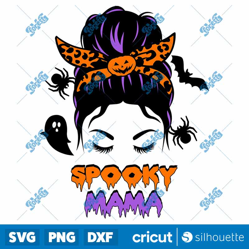 Messy Bun Spooky Mama SVG-PNG