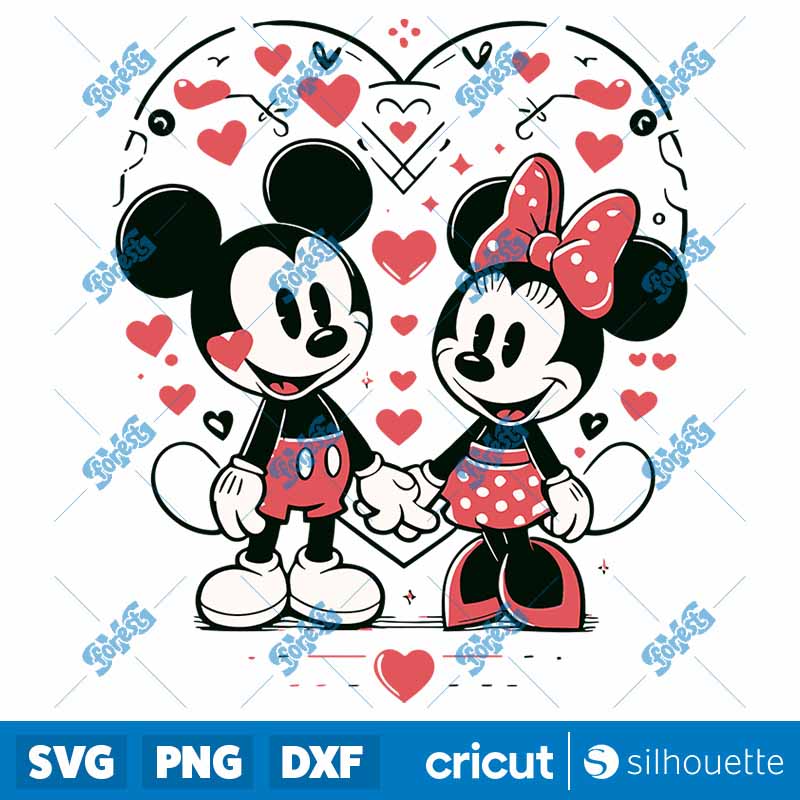 Mickey And Minnie Valentines
  Day Heart SVG