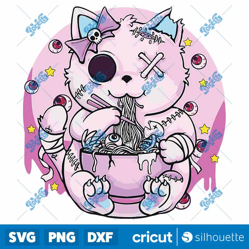 Pastel Goth Aesthetic Kawaii
Creepy Cat Eating Ra Noodles SVG