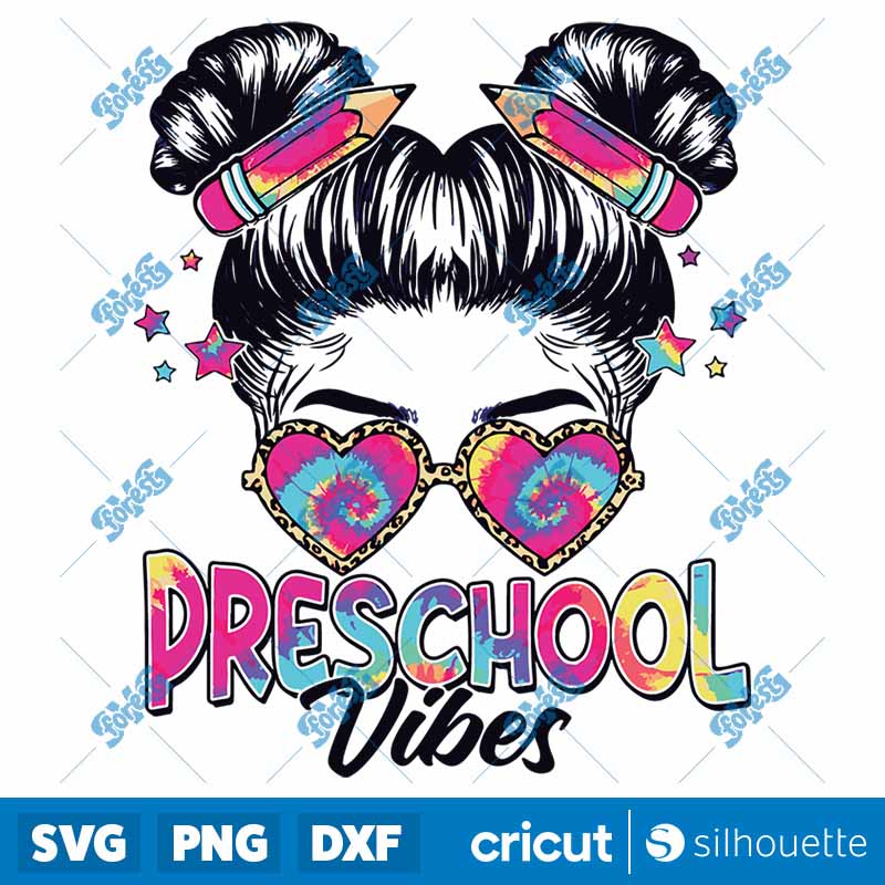 Preschool Vibes Messy Hair Bun
Girl Back To School First Day SVG