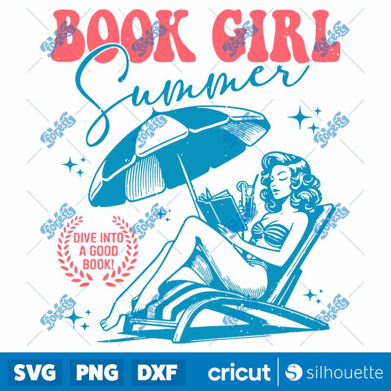 Retro Book Girl Summer Dive
  Into A Good Book SVG