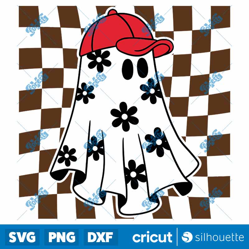 Retro Checkered Daisy Cute
  Ghost SVG