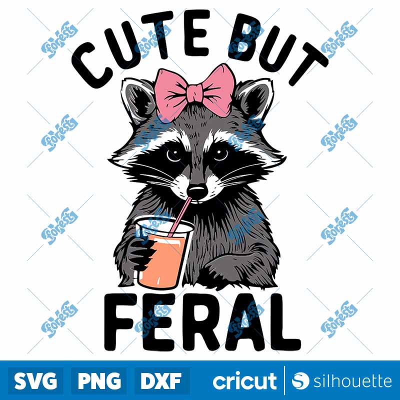 Retro Cute But Feral Raccoon
  Bow SVG