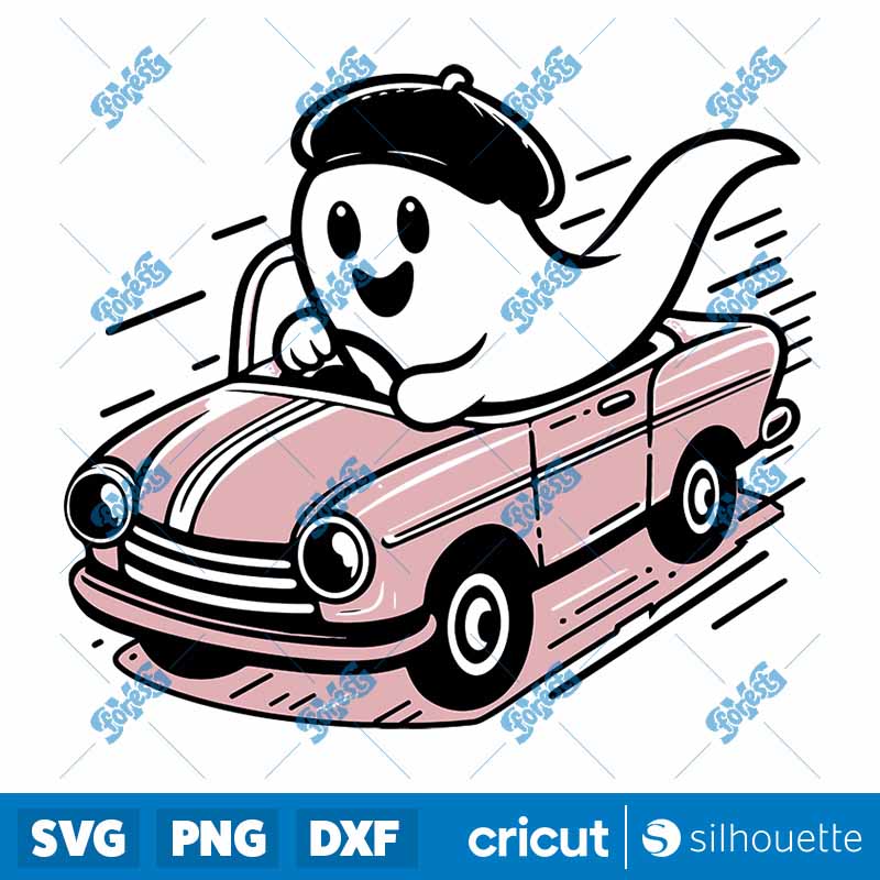 Retro Cute Ghost Driving Car
  SVG