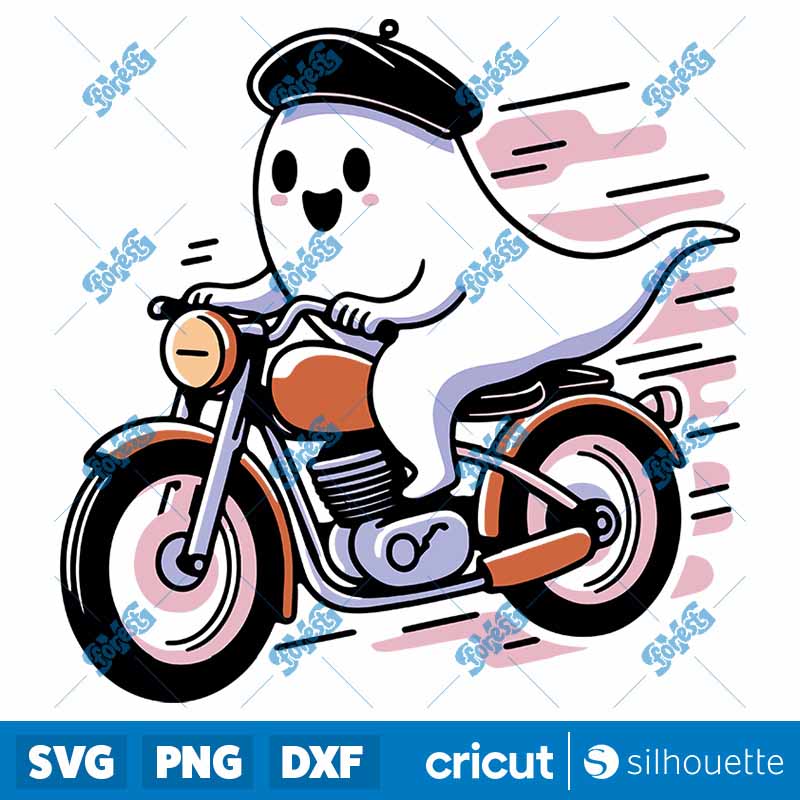 Retro Cute Ghost Riding
  Motorcycle SVG