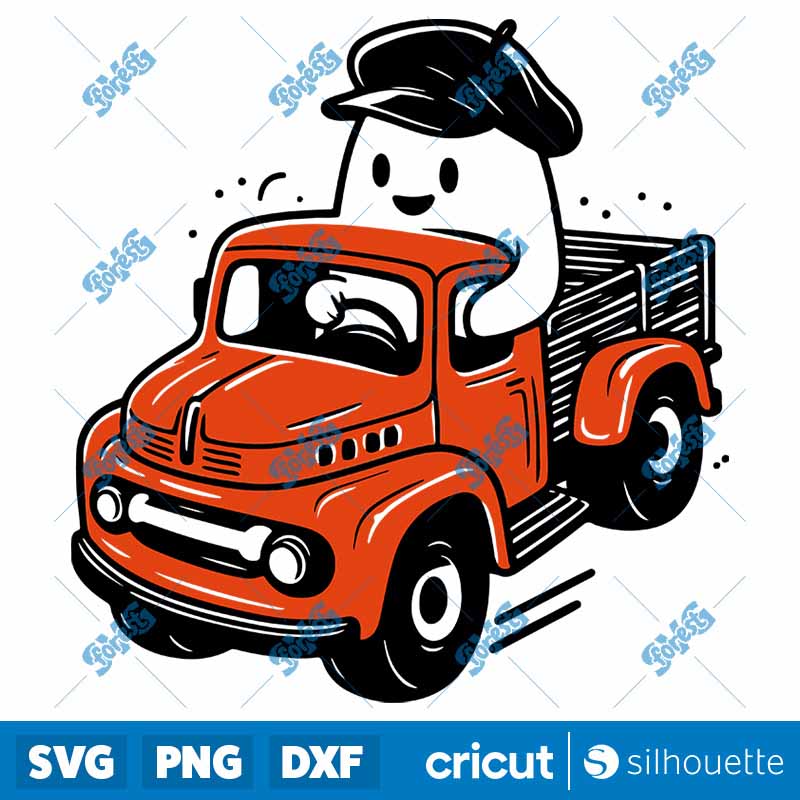 Retro Cute Ghost Truck Driving
  SVG